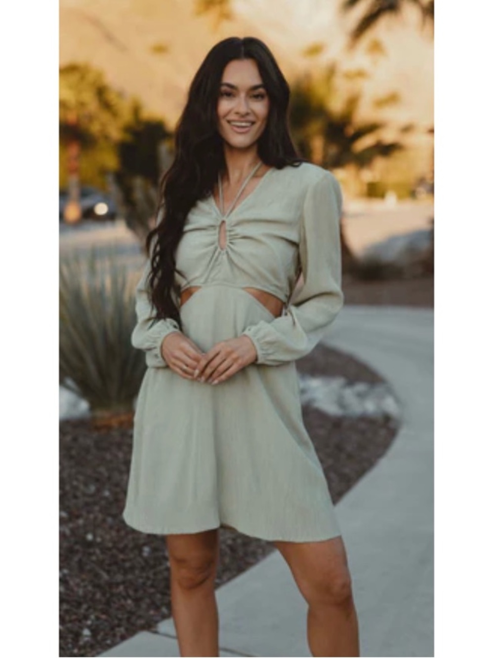 NWT The Normal Brand Ezra Woven Crepe Cut-Out Mini Dress Green Medium